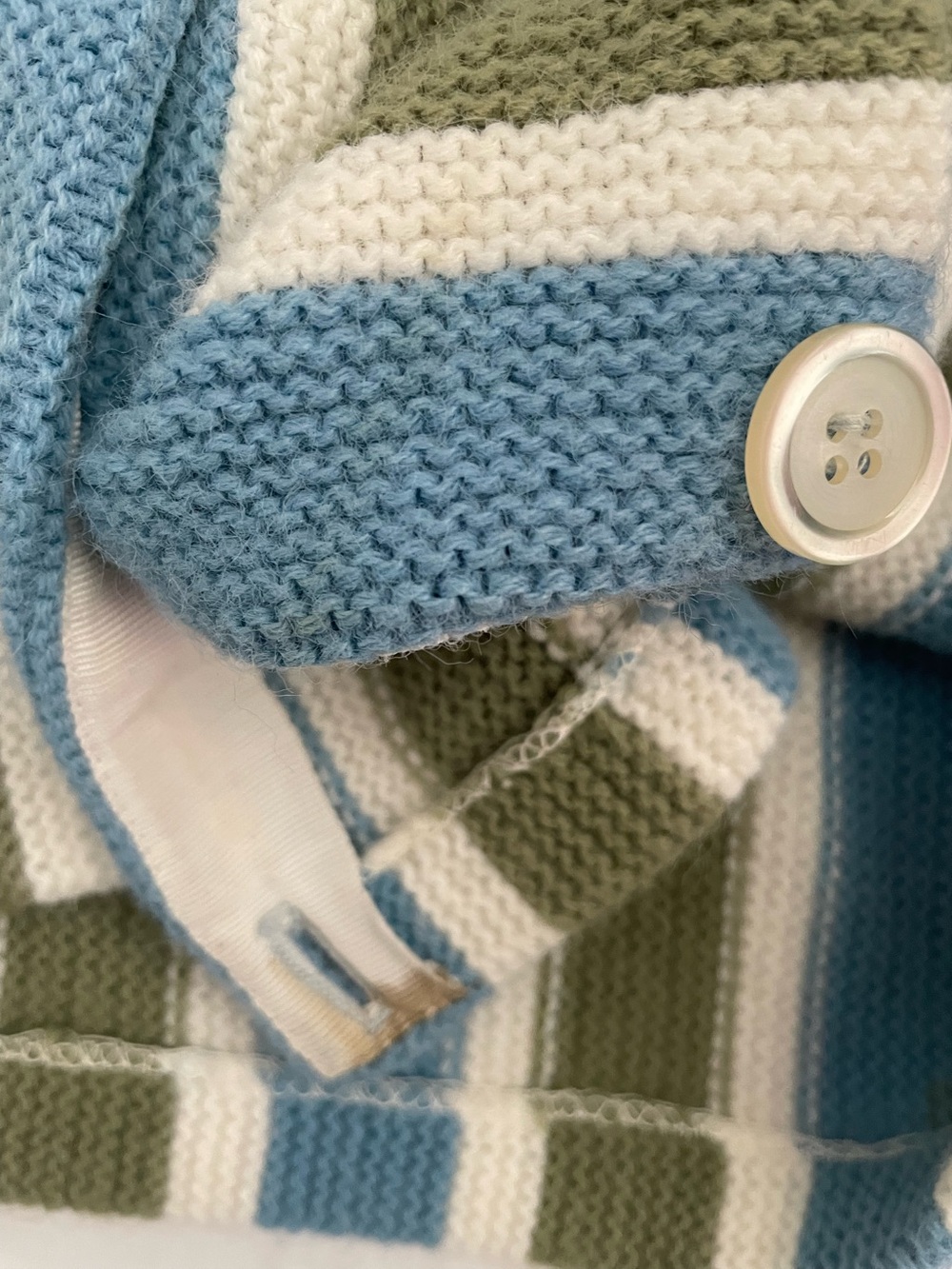 Vintage 60s Striped Crewneck Sweater Cardigan - Blue, Avocado Green & Cream - Picture 8 of 8